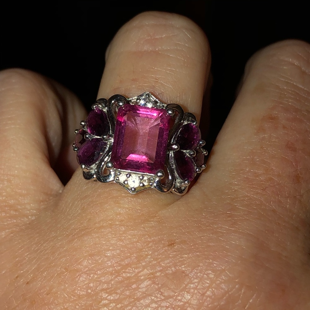 Pink topaz and Garnet sterling ring